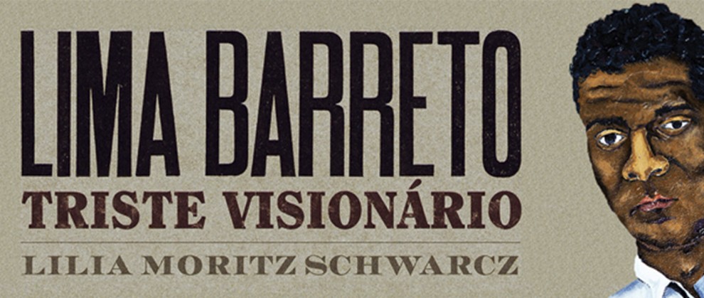 Banner com os escritos "Lima Barreto: Triste visionrio" e um desenho autobiografico do escritor. 